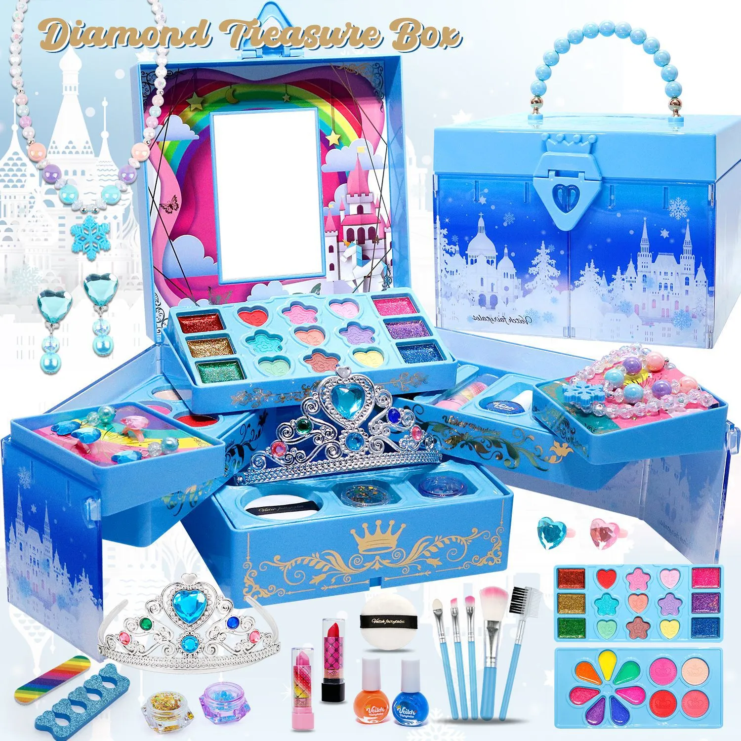 2.Ice Castle Blue Kids Makeup Treasure Box