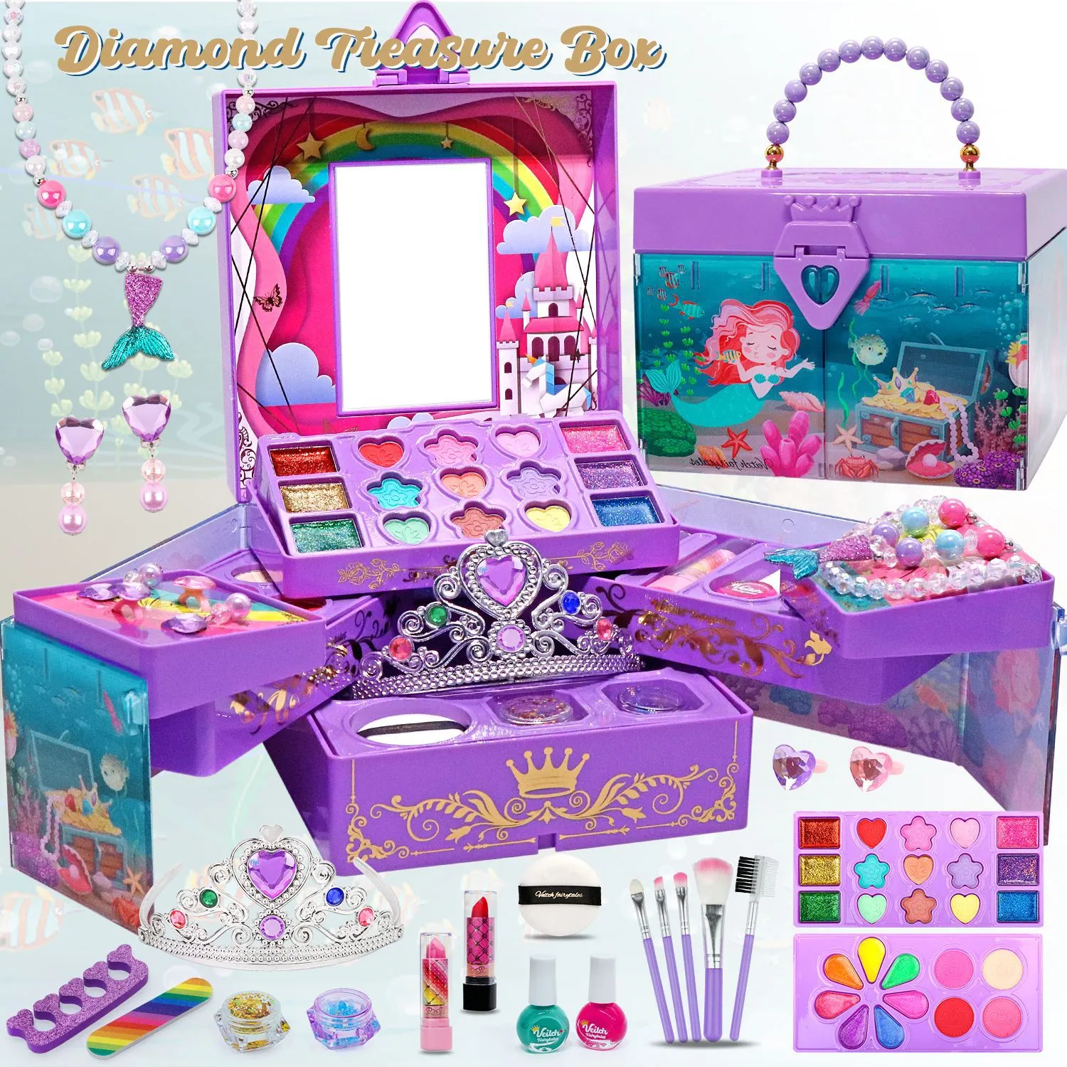 5.Mermaid Purple Kids Makeup Treasure Box