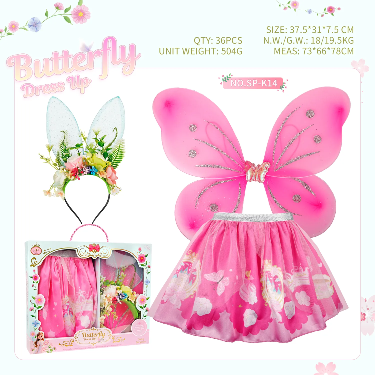 SP-K14 Butterfly Floral Bunny Ear Fairy Costume Set