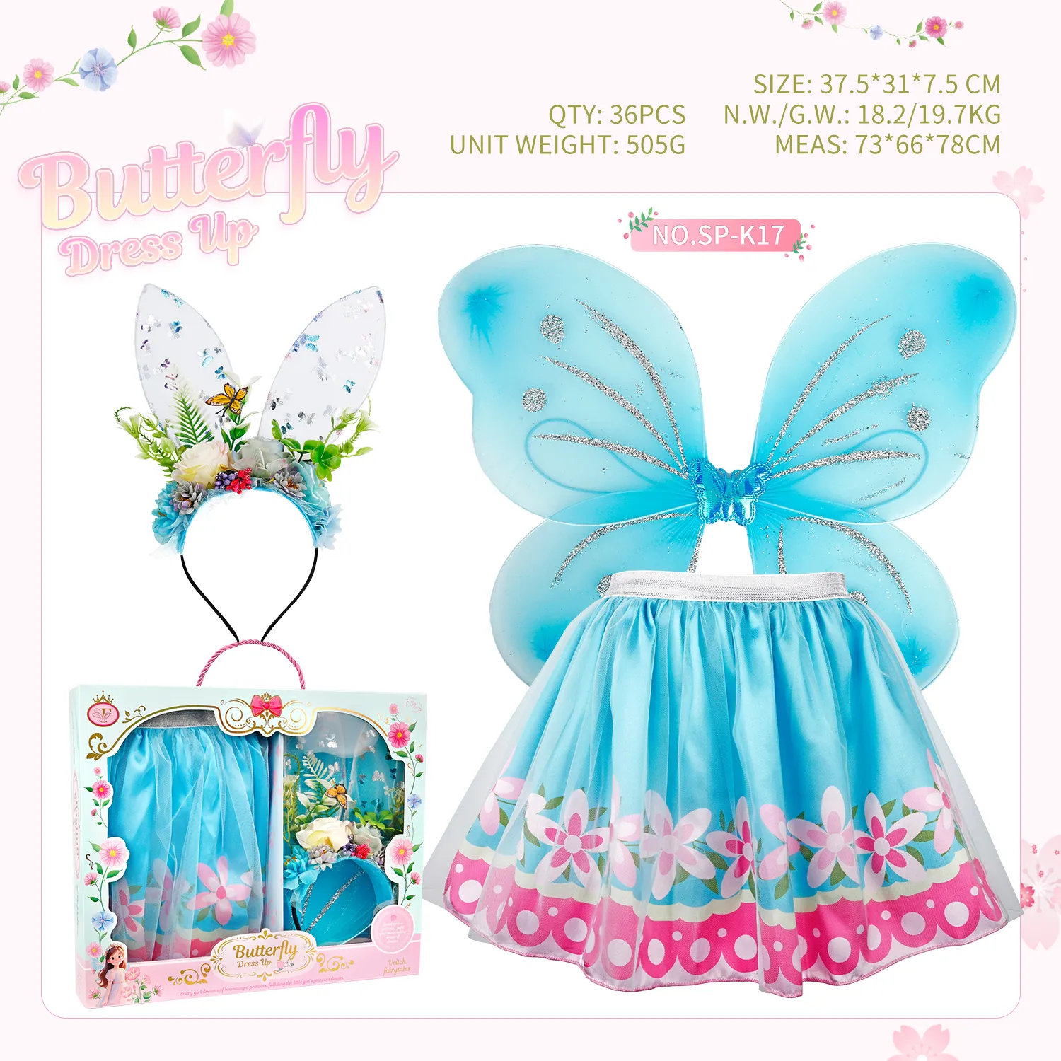 SP-K17 Butterfly Floral Bunny Ear Fairy Costume Set