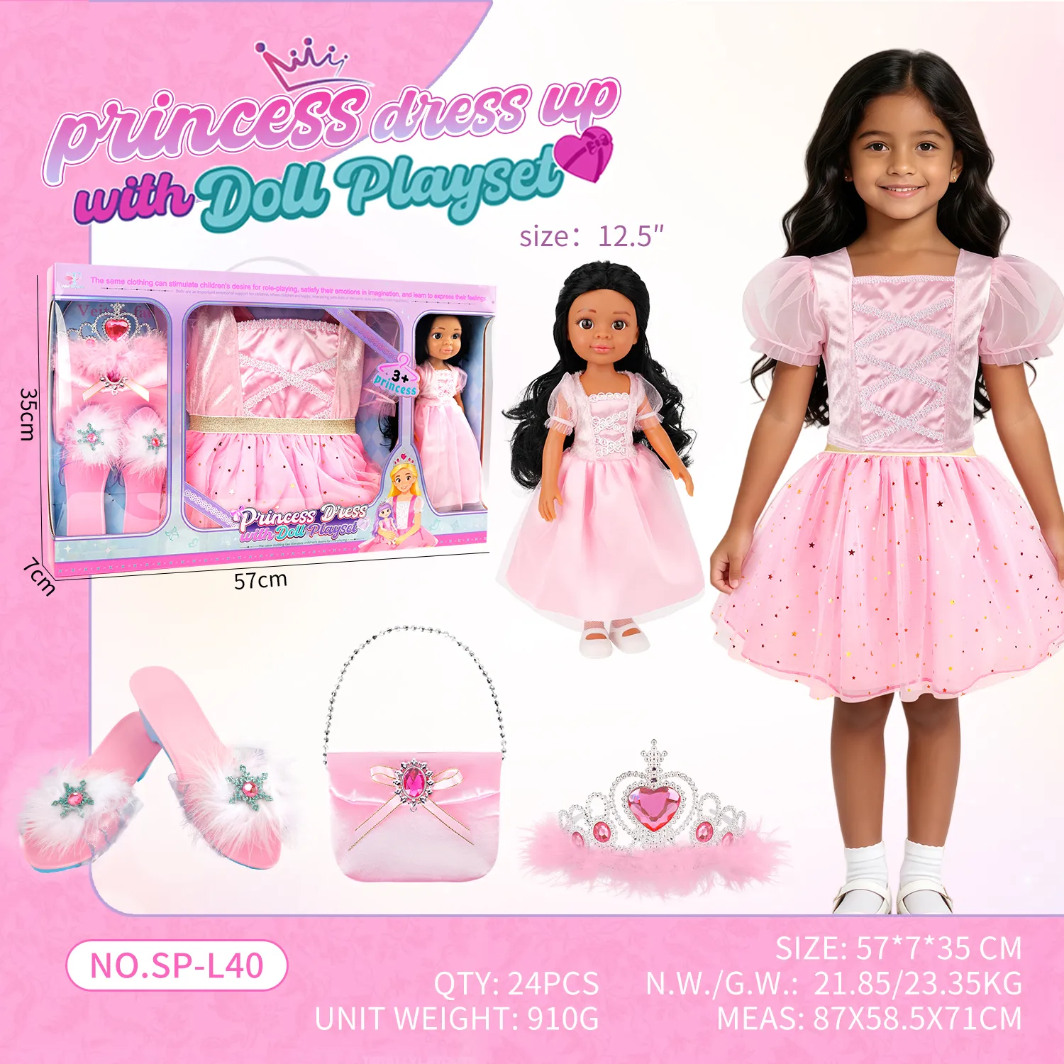 SP-L40 Simple Pink Princess Dress Up Doll Set