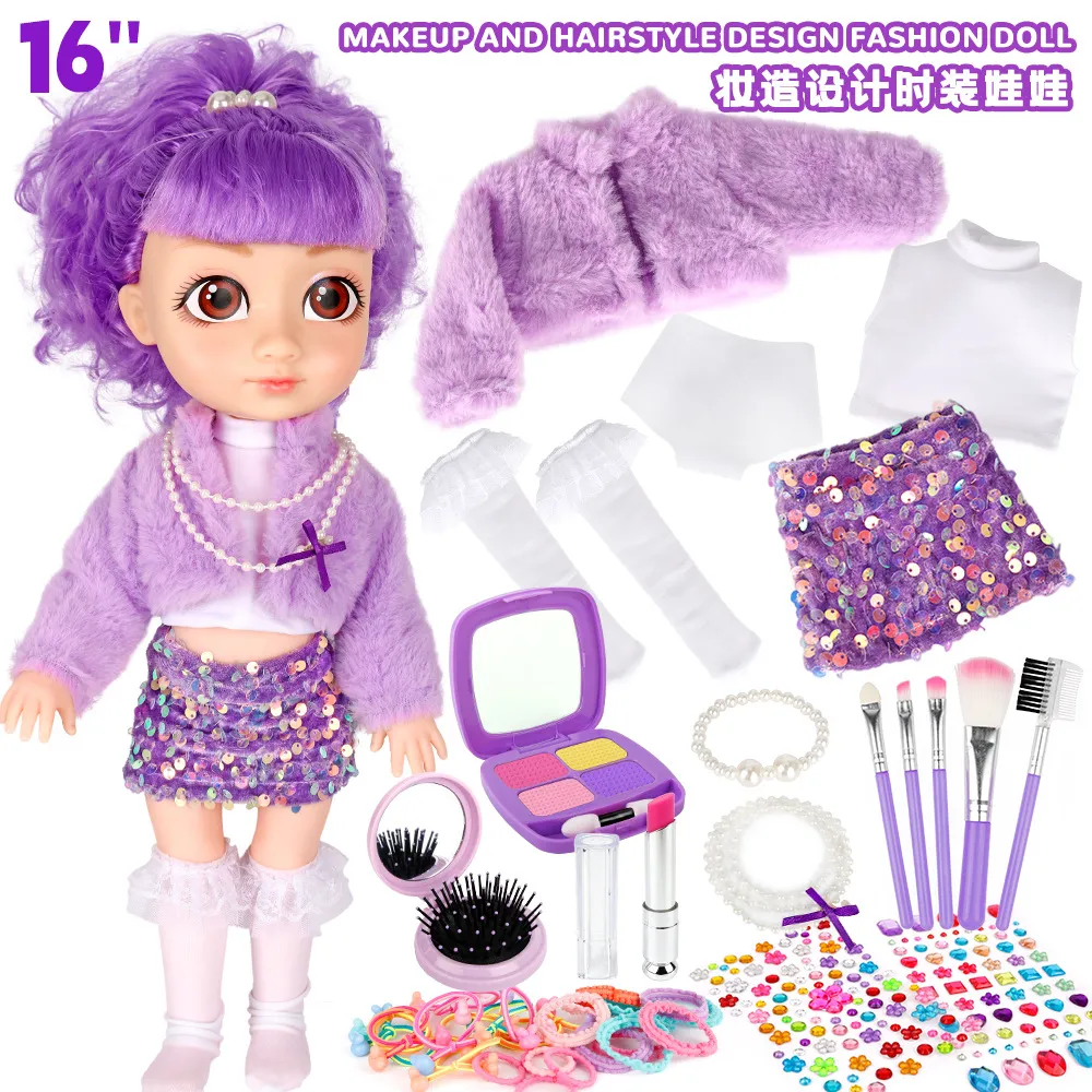 Purple Furry & Sequin‑skirt Outfit‑16" Fashion Doll