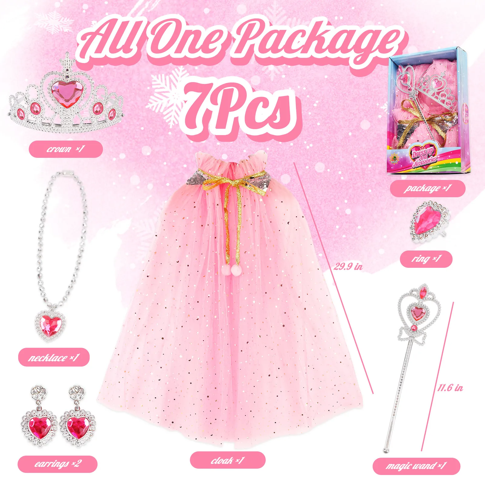 SP10-2D Pink Princess Star Glitter Tulle Cape Set