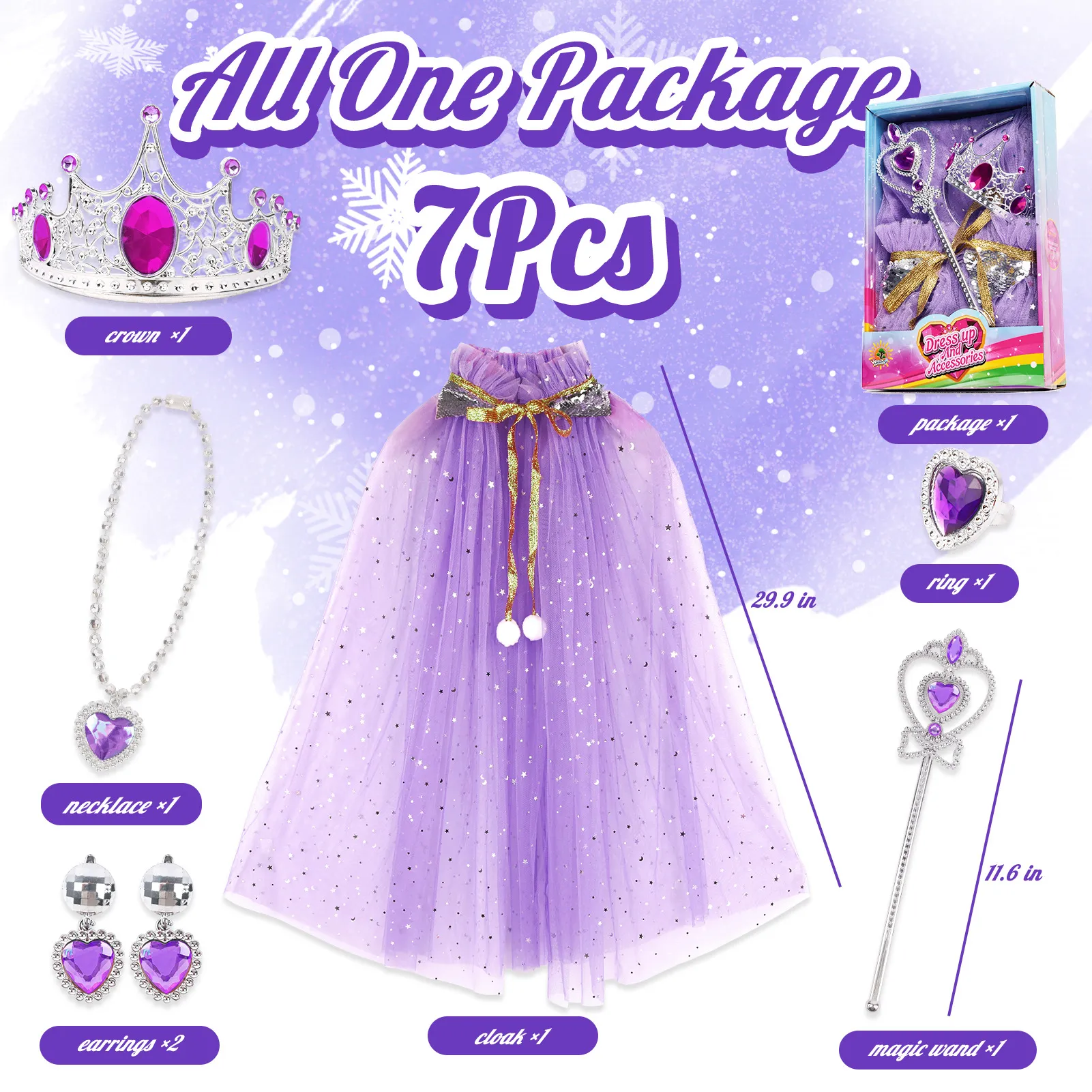 SP10-2E Purple Princess Star Glitter Tulle Cape Set