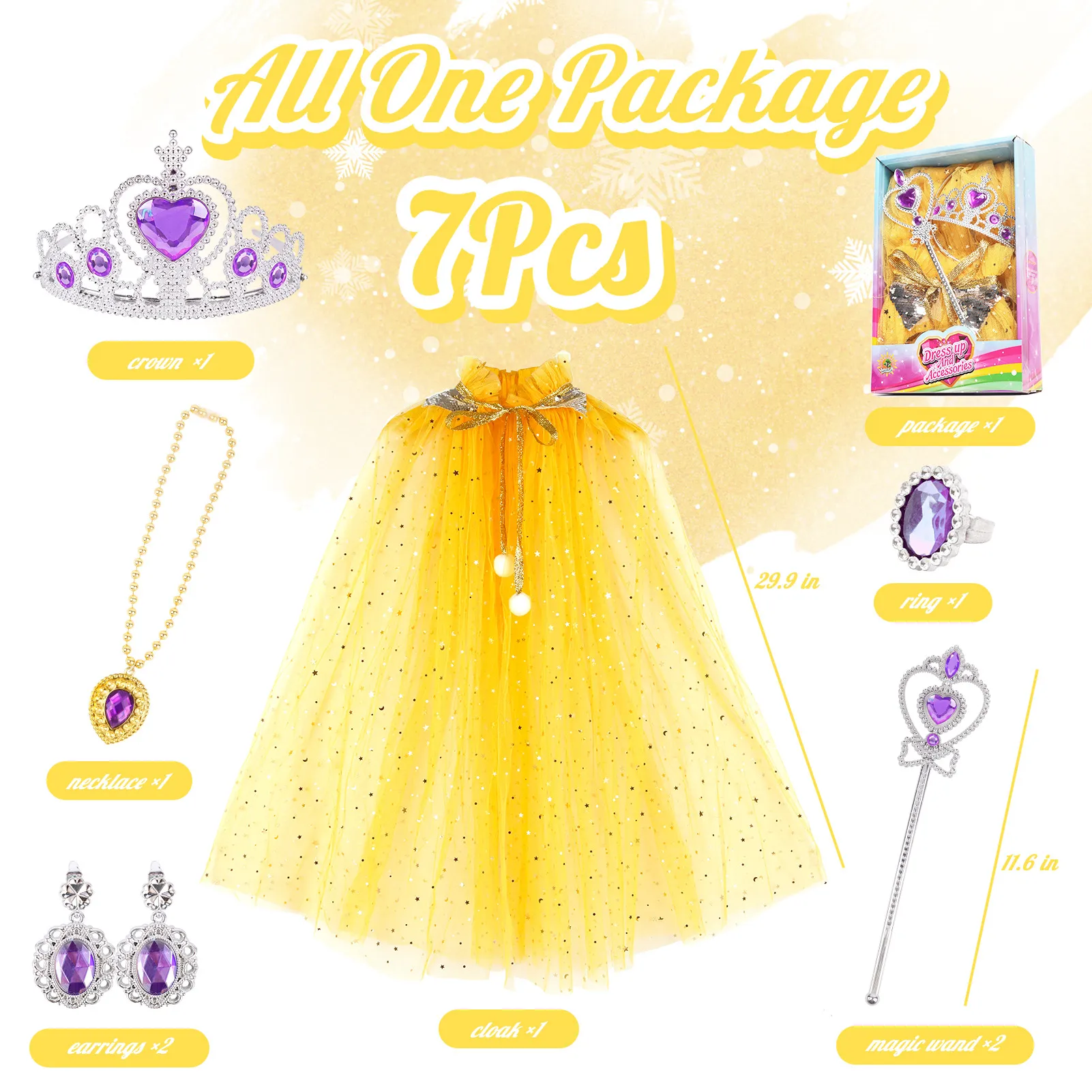SP10-2B Yellow Princess Star Glitter Tulle Cape Set