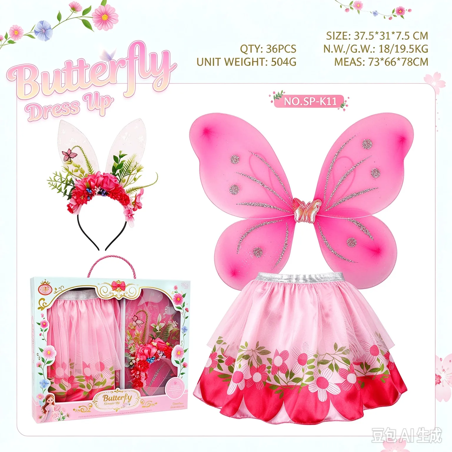 SP-K13 Butterfly Floral Bunny Ear Fairy Costume Set