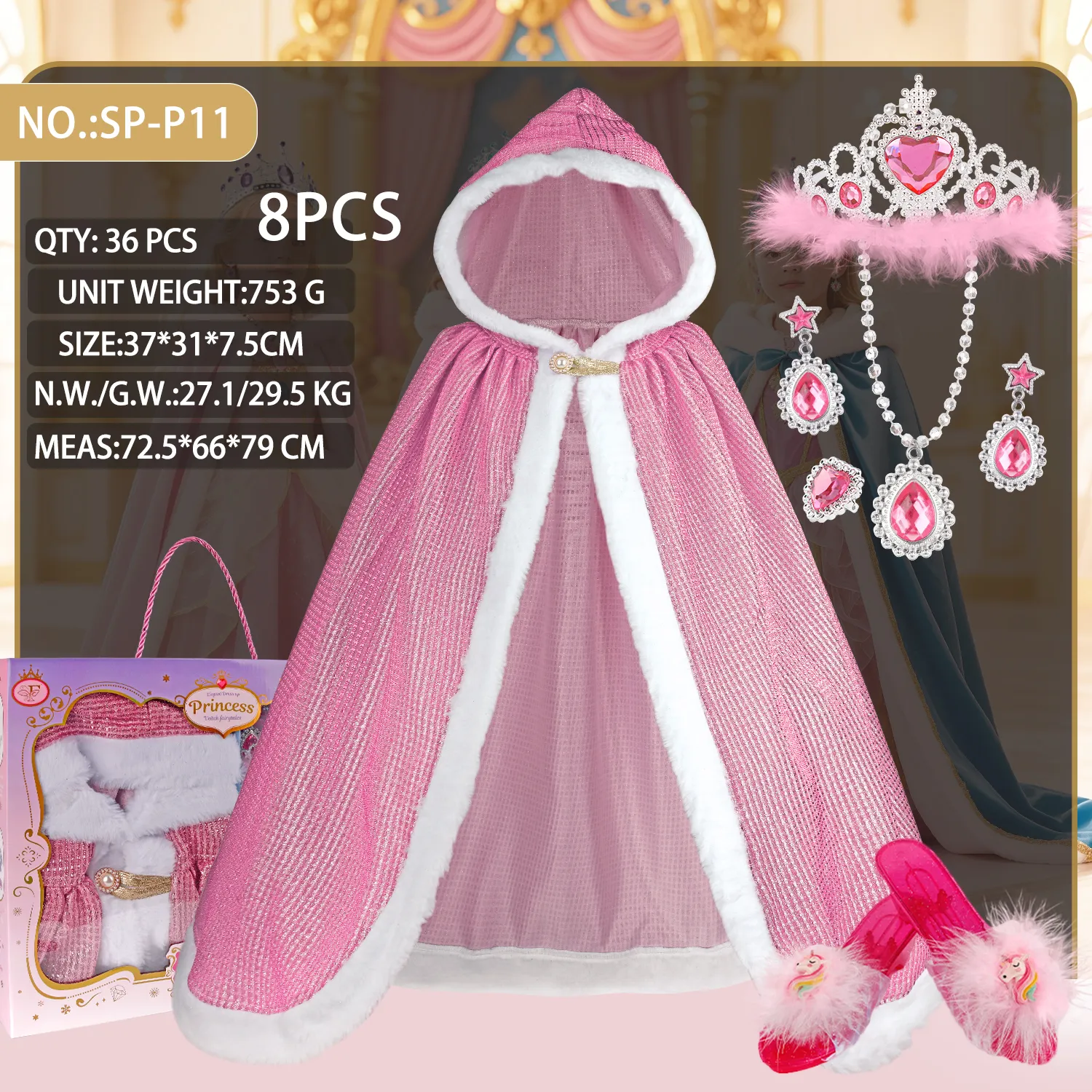 SP-P11 Pink Princess Glitter Hooded Cape Set
