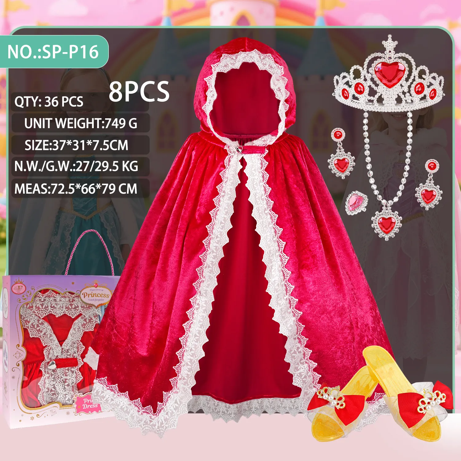 SP-P16 Red Velvet Hooded Cape Set