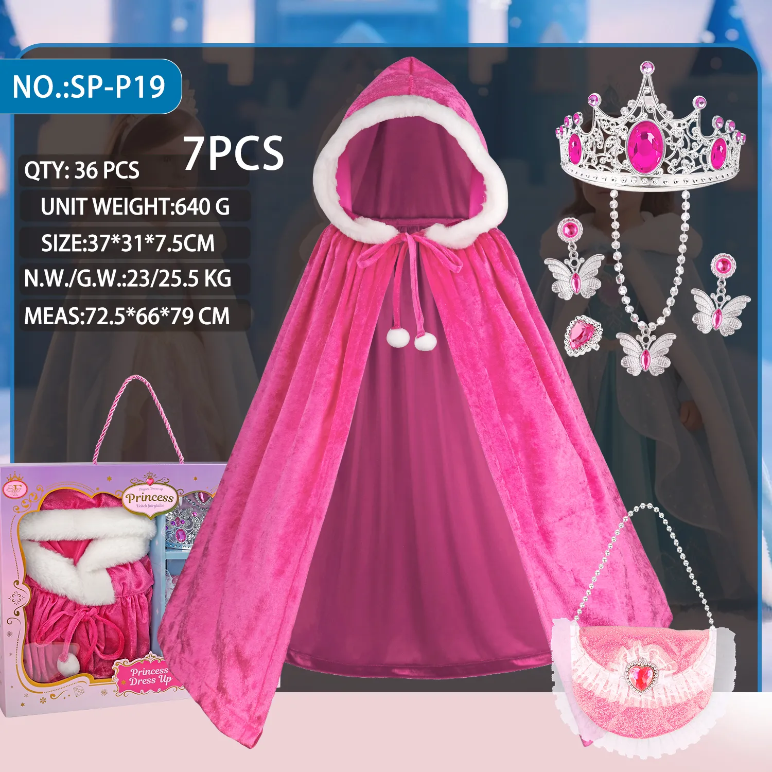 SP-P19 Fuchsia Princess Velvet Hooded Cape Set