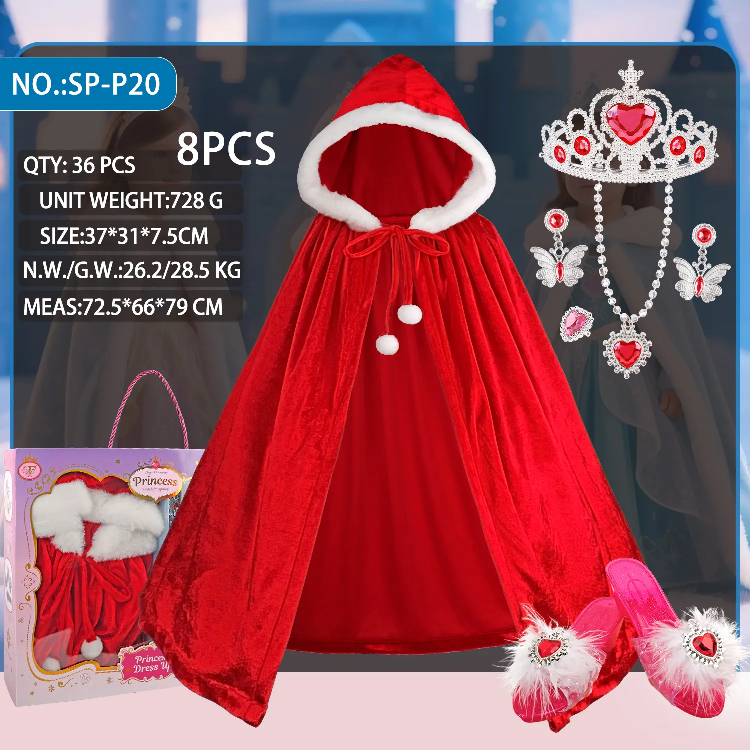 SP-P20 Red Princess Velvet Hooded Cape Set