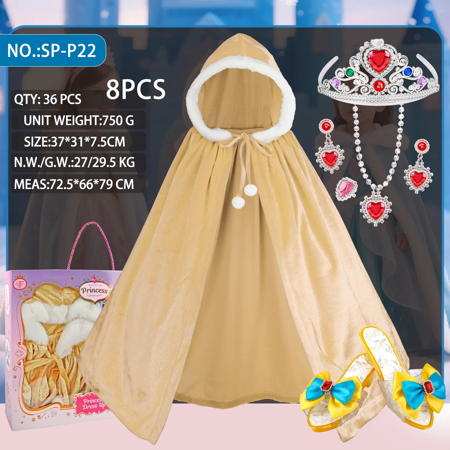 SP-P22 Gold Princess Velvet Hooded Cape Set