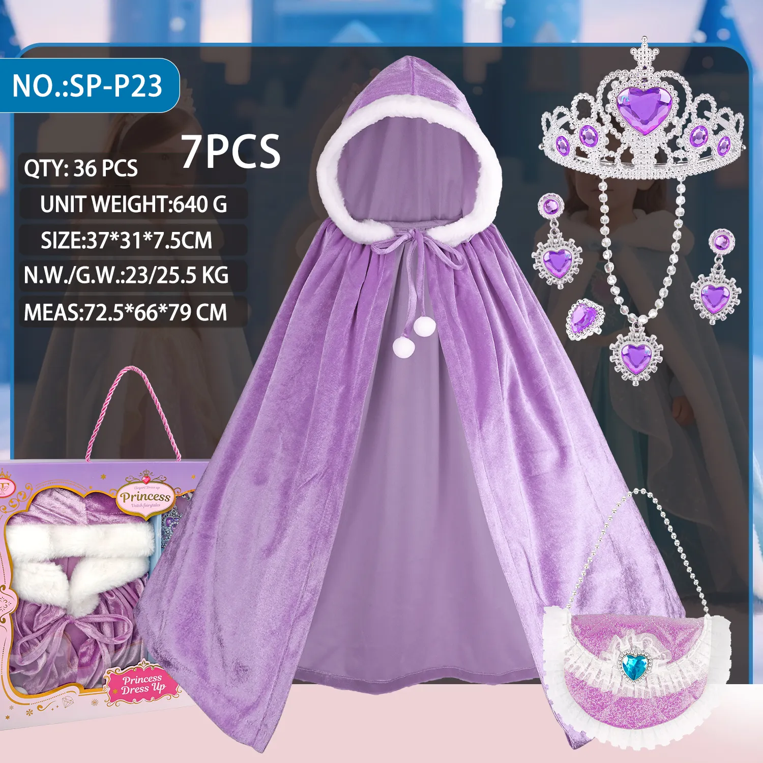SP-P23 Purple Princess Velvet Hooded Cape Set