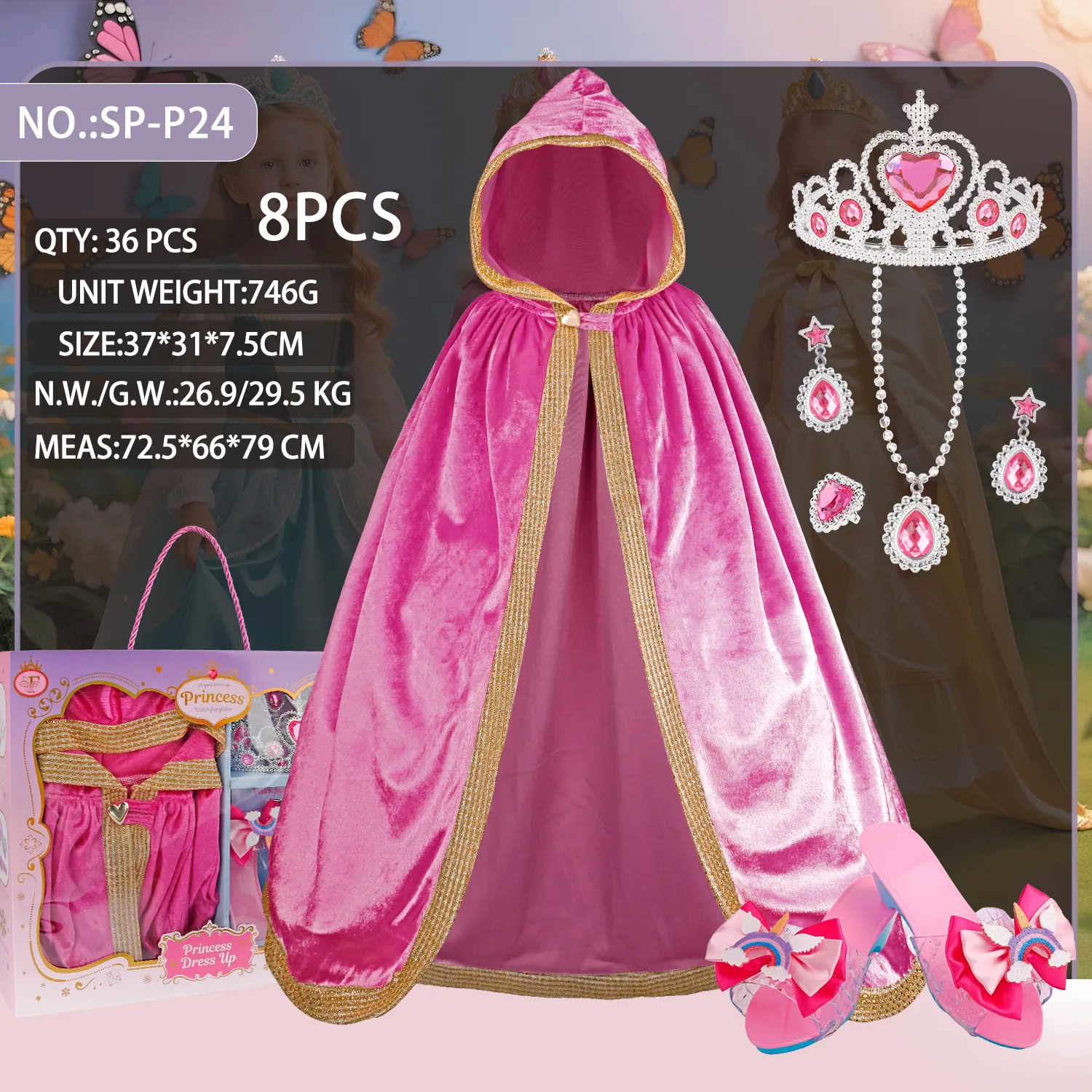 SP-P24 Pink Princess Velvet Hooded Cape Set