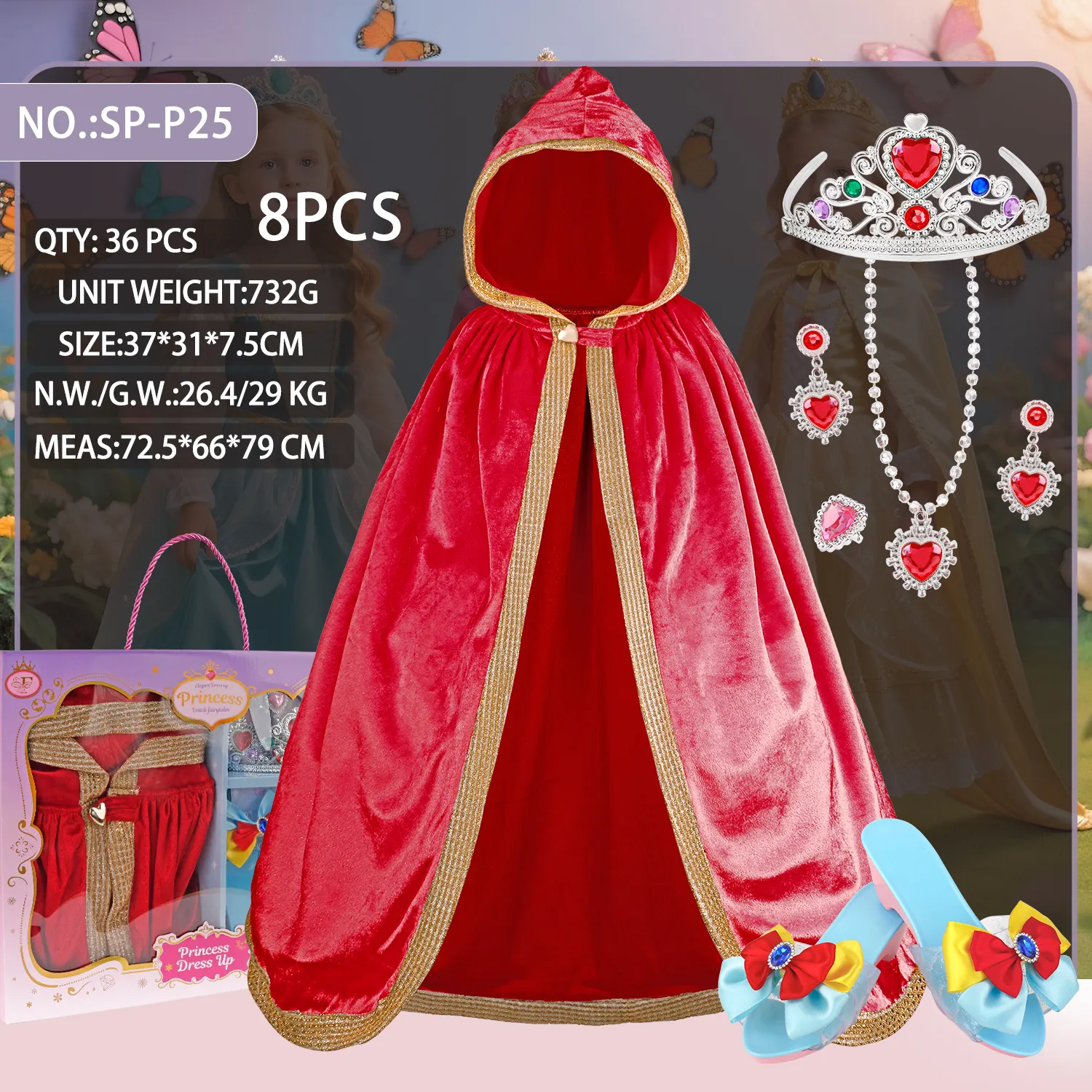 SP-P25 Red Princess Velvet Hooded Cape Set