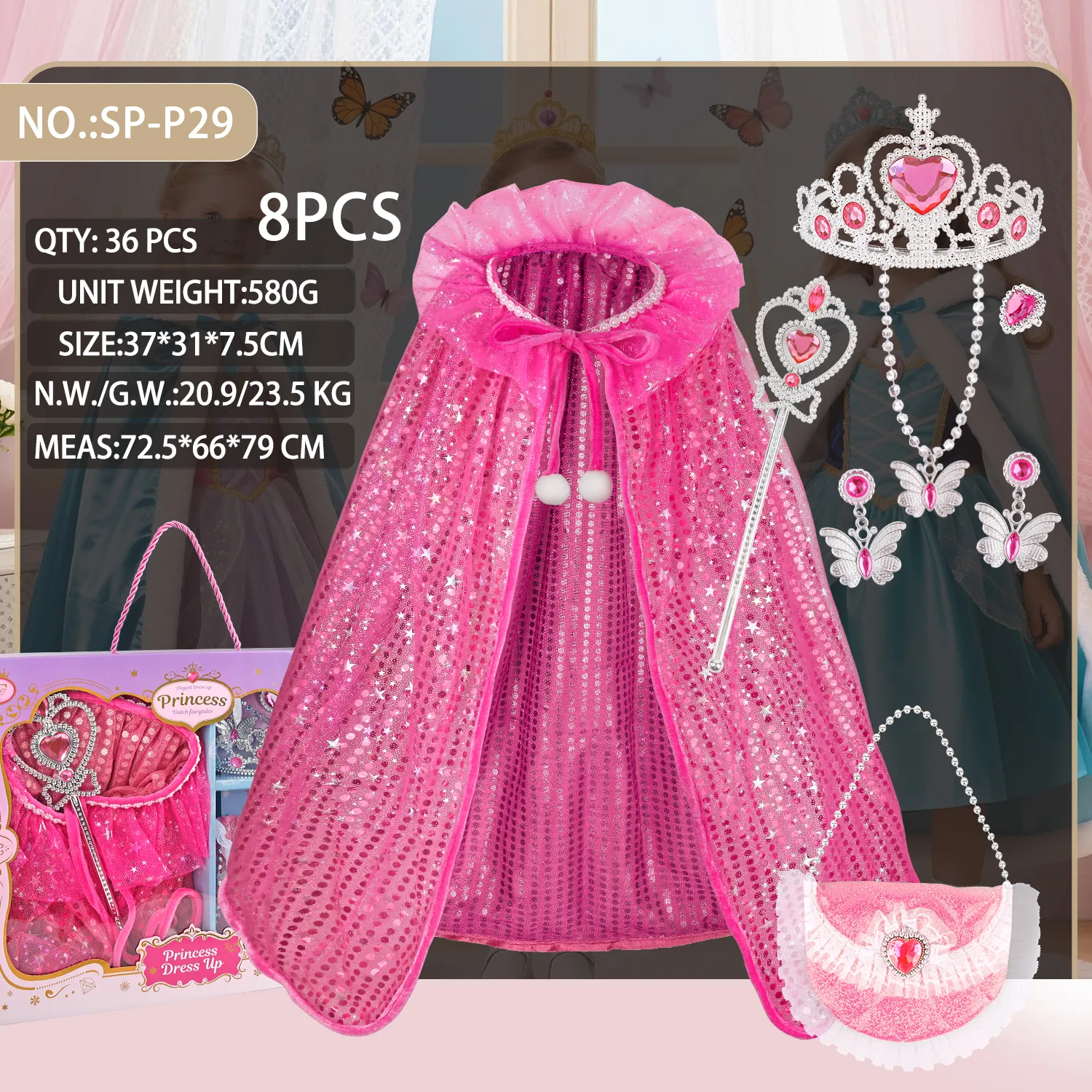 SP-P29 Pink Princess Sequin Cape Set