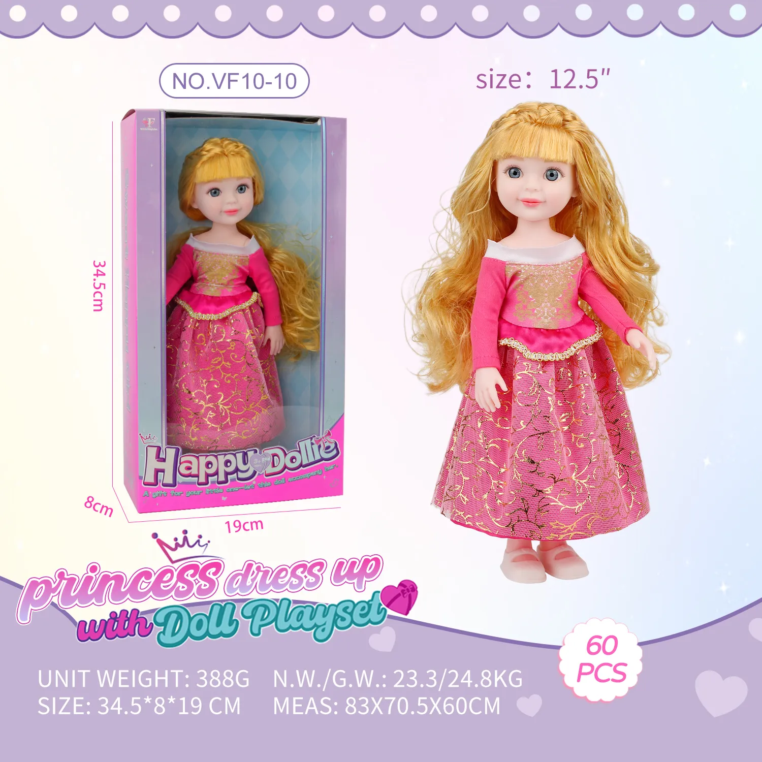 Doll in Red-Pink Sequin Princess Gown