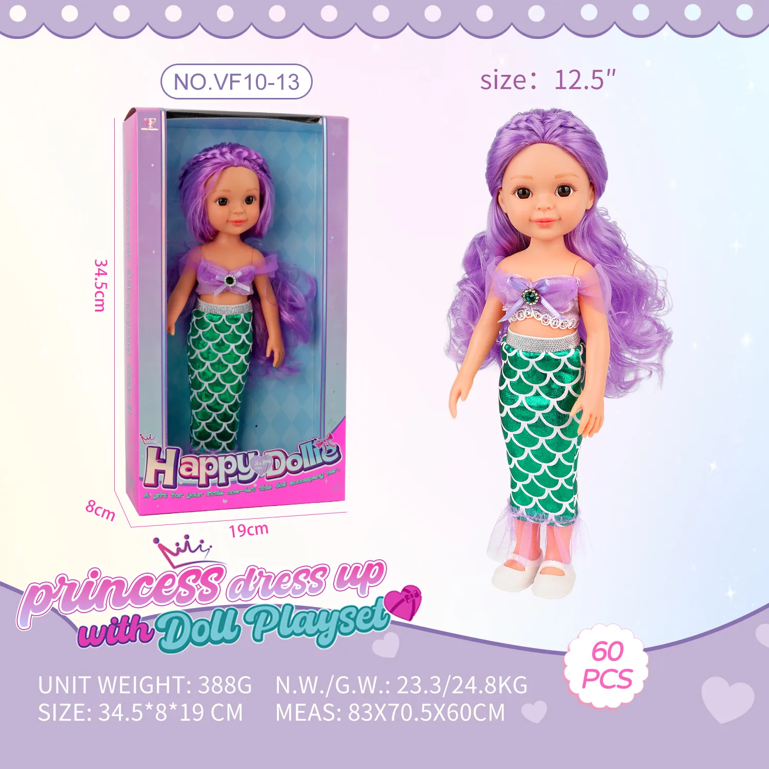 Purple-Haired Mermaid Princess Doll