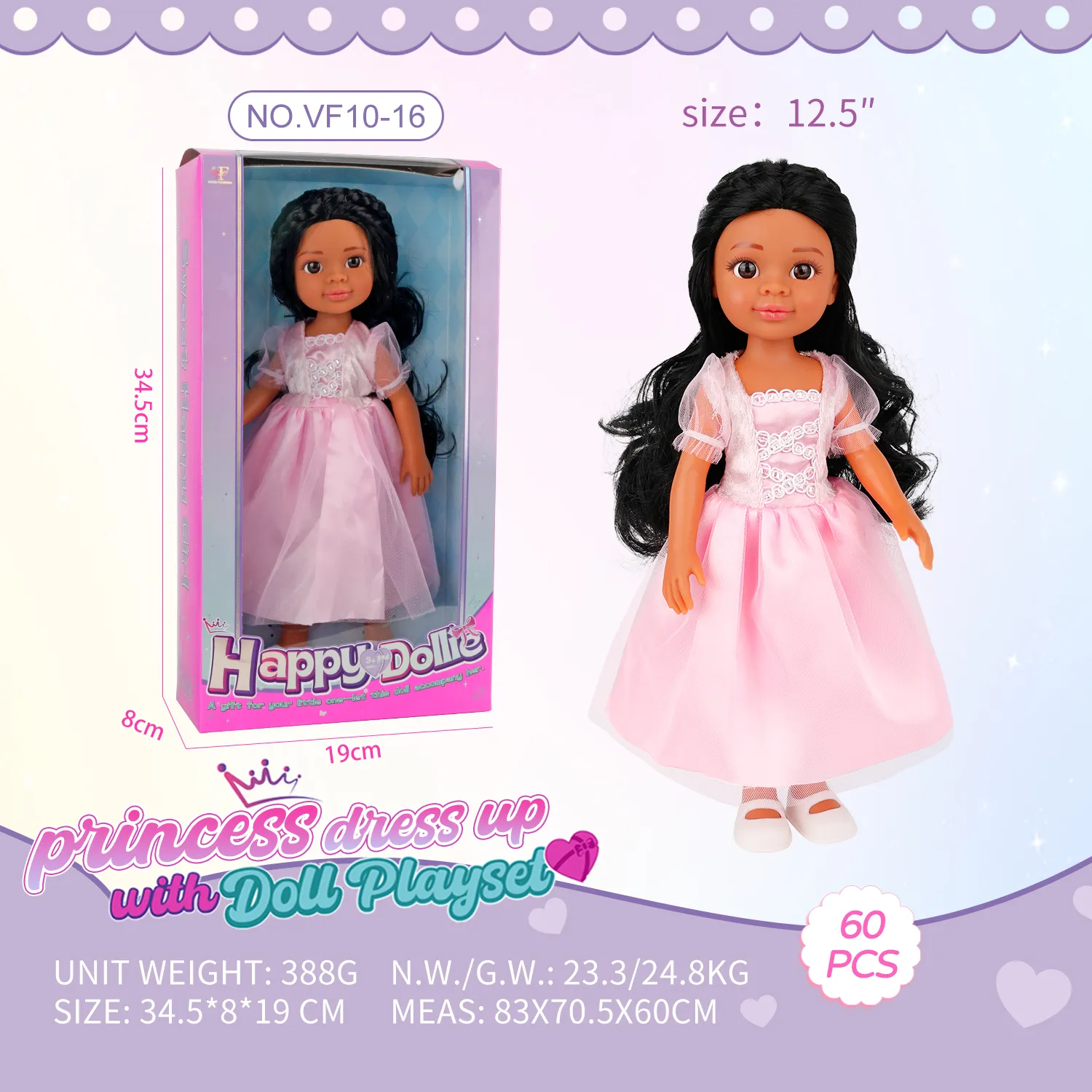 Black-Haired Princess Doll in Black Gown