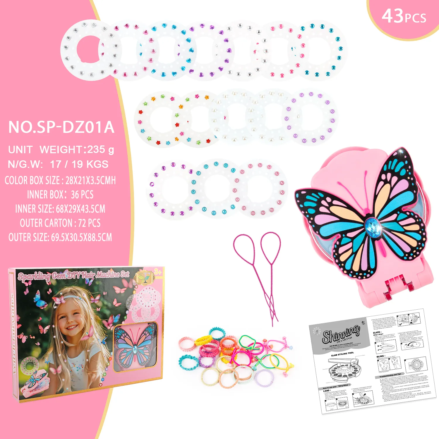 SP-DZ01A Pink-Haired Butterfly Gem-Studding Tool Set（43pcs）