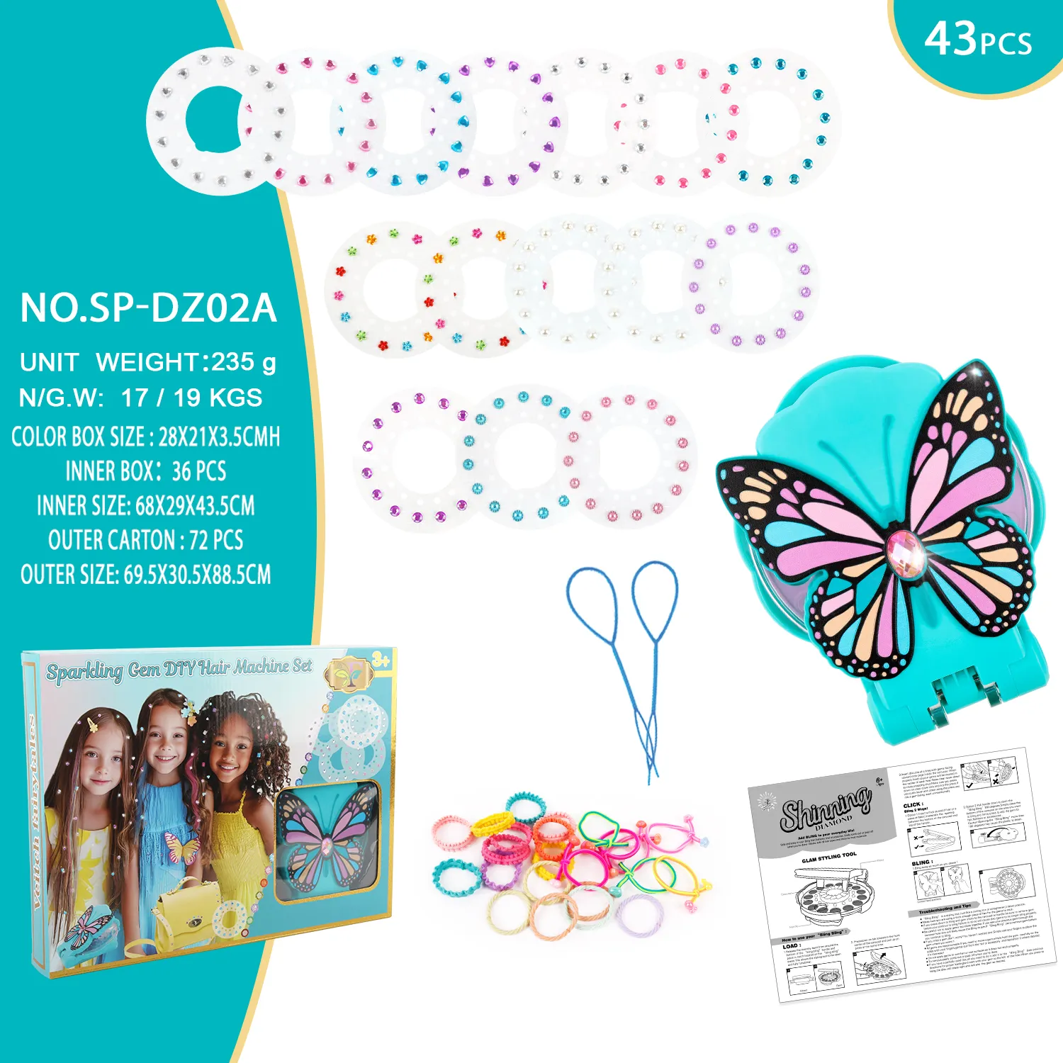 SP-DZ02A Blue-Haired Butterfly Gem-Studding Tool Set（43pcs）