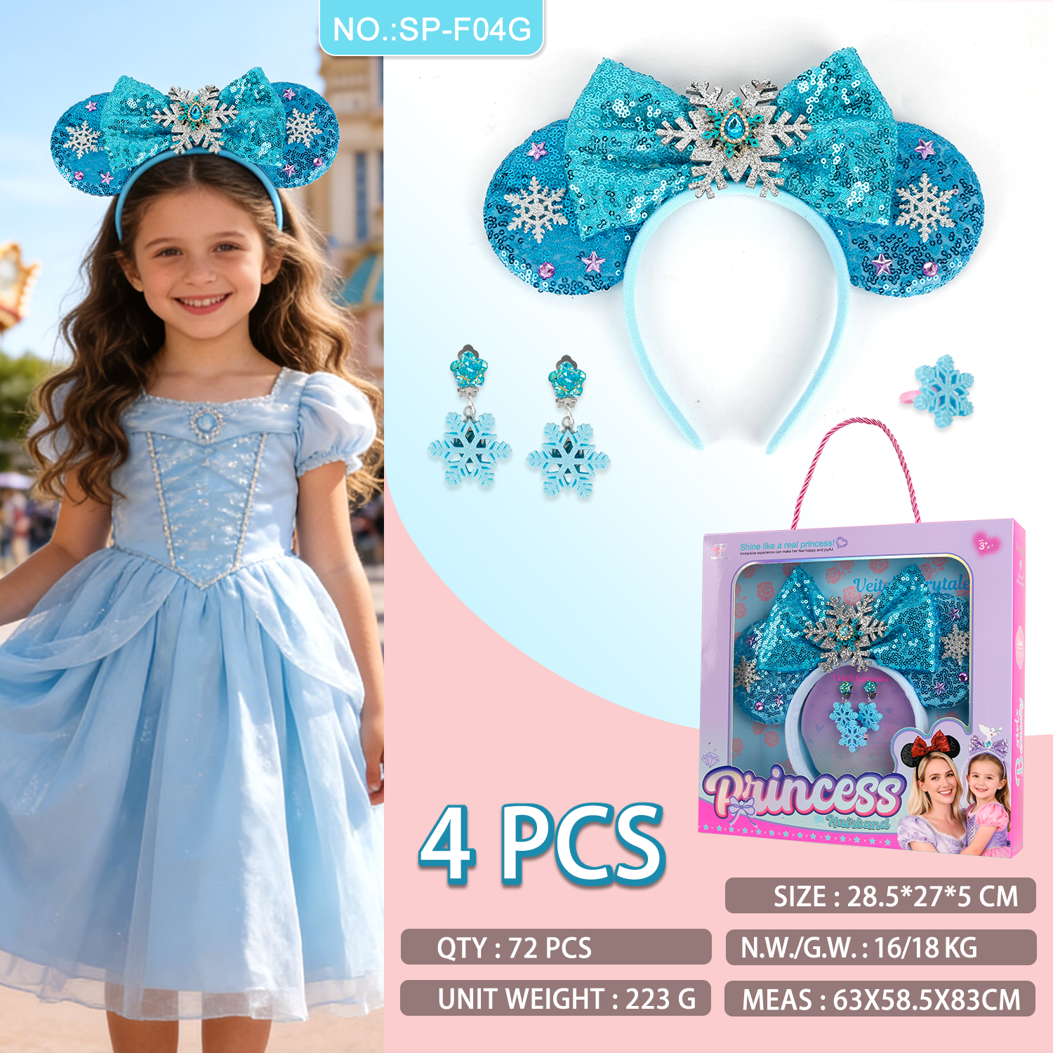 SP-F04G | Blue Snowflake Bow Princess Accessory