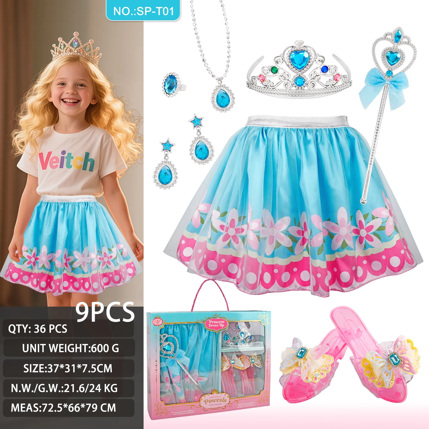 SP-T01 Blue Floral Princess Tutu Set