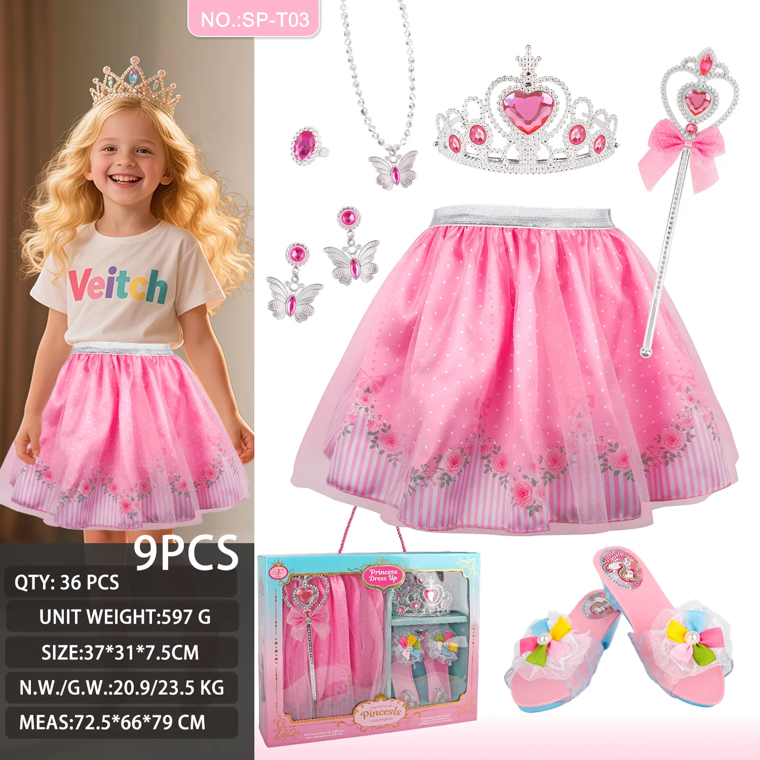 SP-T03 Blue Floral Princess Tutu Set