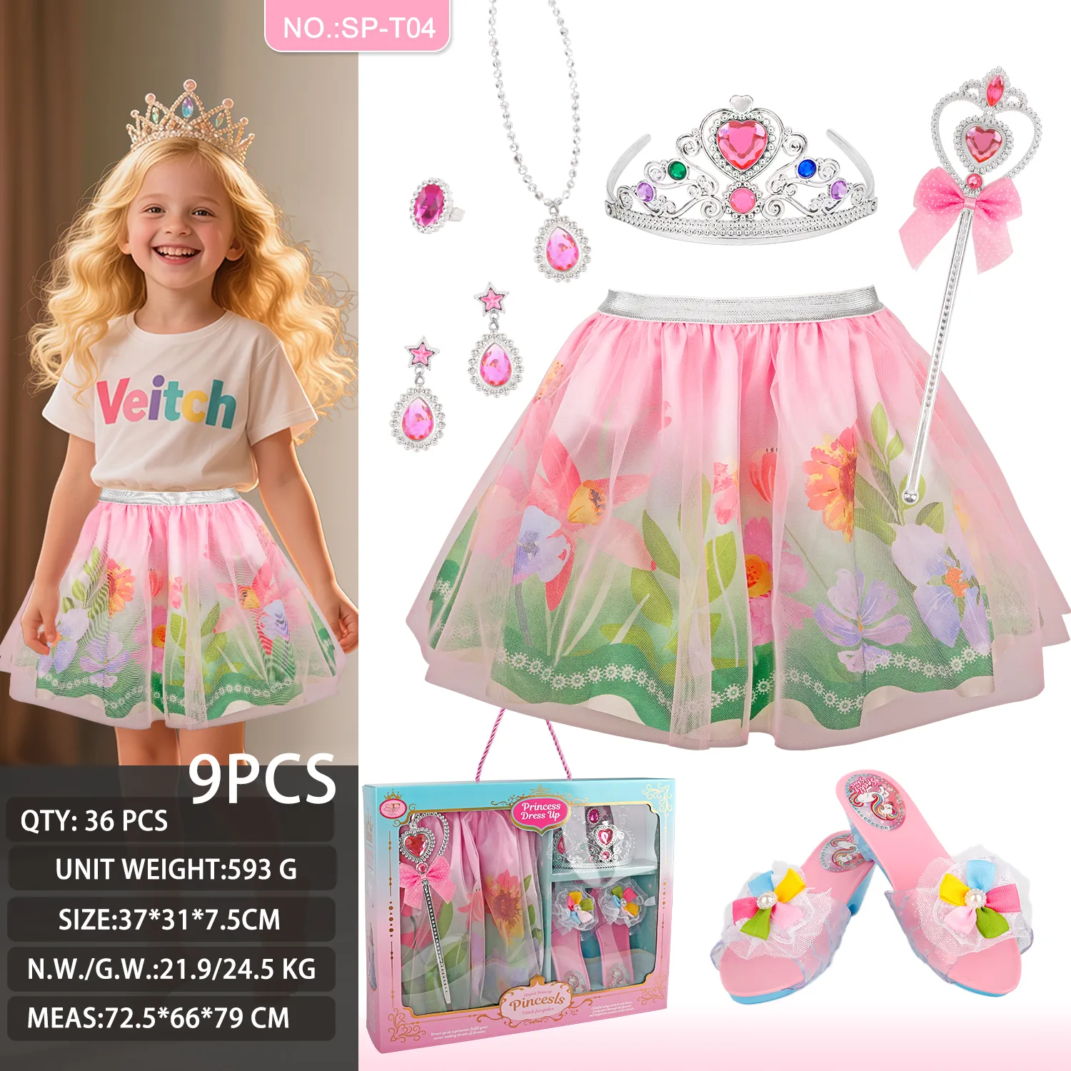 SP-T04 Blue Floral Princess Tutu Set