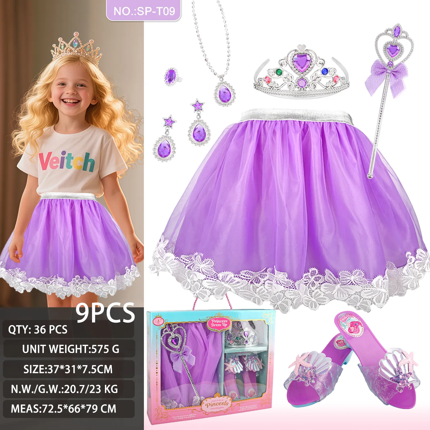 SP-T09 Blue Floral Princess Tutu Set