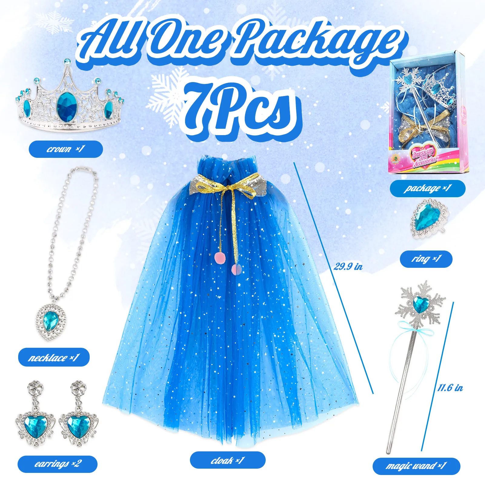 SP10-2C Blue Princess Star Glitter Tulle Cape Set